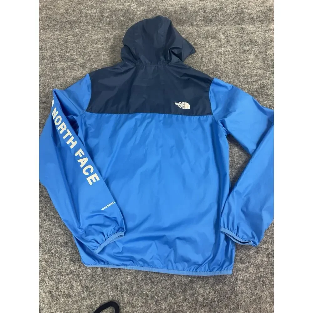 The North Face Jacket Mens Medium Windwall Windbreaker Blue Logo Hooded N157